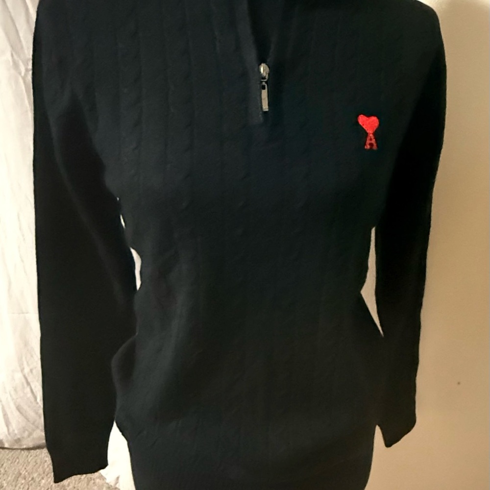 Ami Alexandre Mattiussi Black Sweater with Red Heart Detail